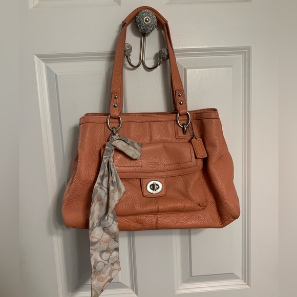 Coach Penelope Pebbled Leather Handbag Carryall Shoulder Bag Coral Pink #F19044 - Picture 1 of 9